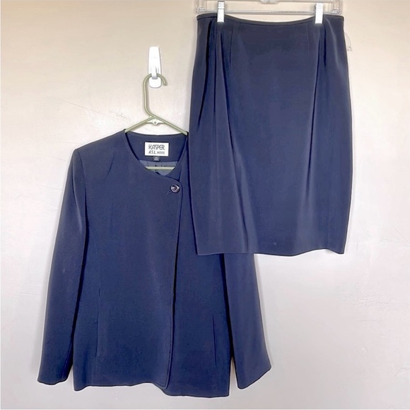 NEW Kasper A.S.L. Petite navy blue 2-pc skirt & blazer jacket Womens Sz 10P
